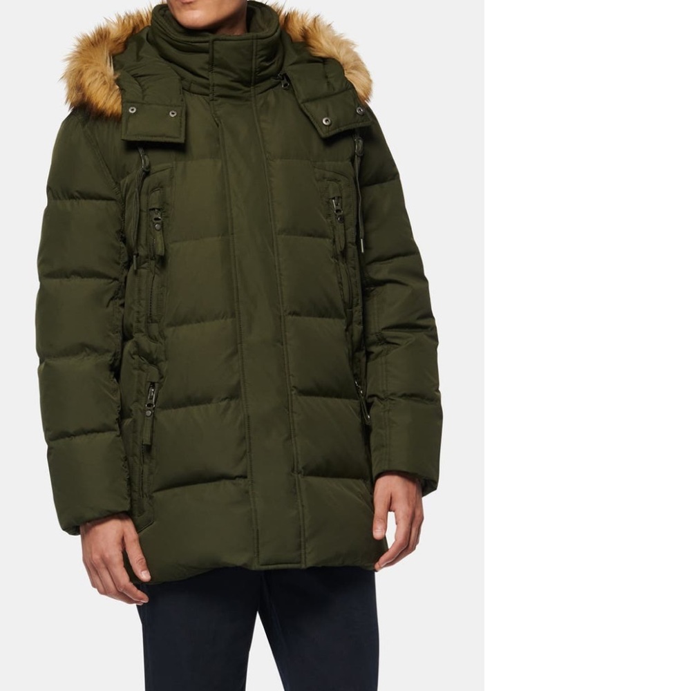 Andrew Marc Conway Faux Fur Trimmed Hooded Jacket In Military Olive Color- NWT